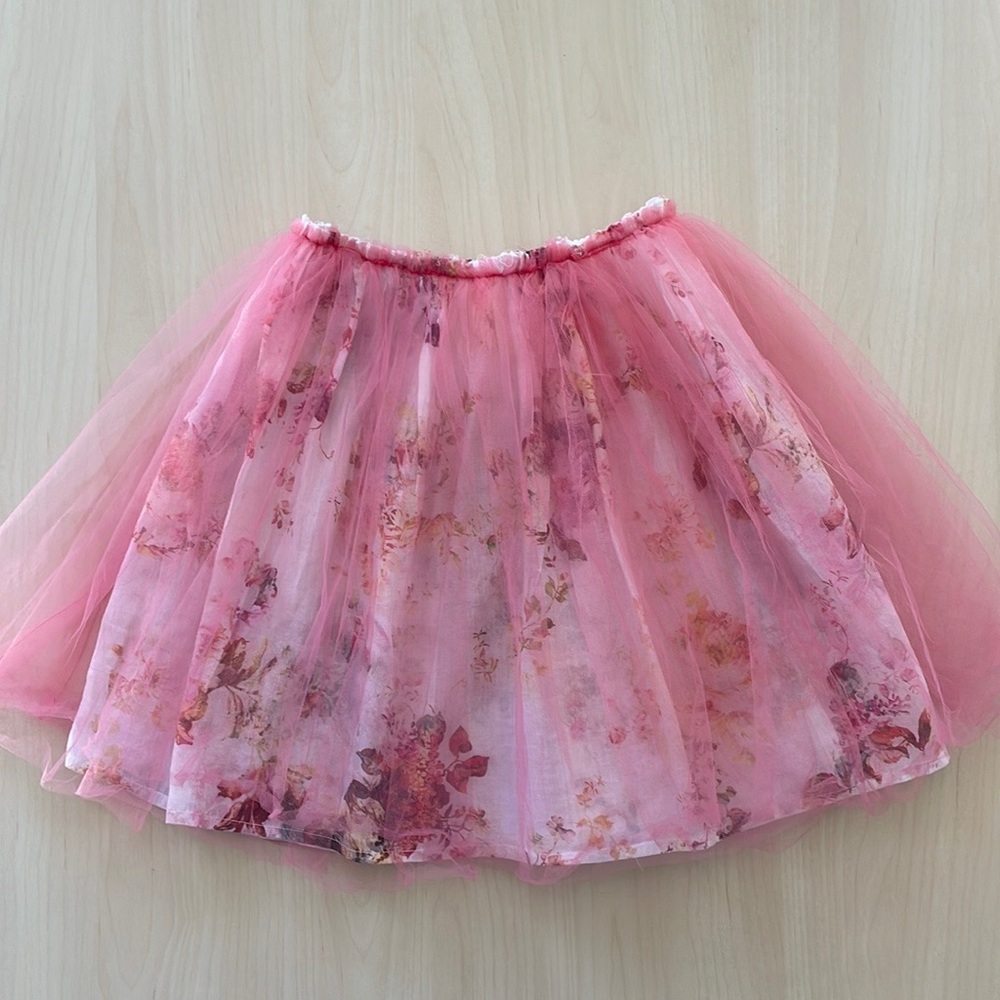 Petite Doucette Girls Pink Tulle Floral Skirt Size 8/10